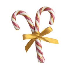 Candy cane tied with gold ribbon, white on white background background high quality image simple stock photo clean background clear detail studio lighting minimal style centered view soft light image