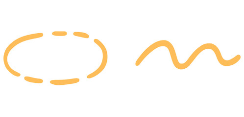 Hand Drawn Orange Dashed Oval and Wavy Line Set for Annotation and Highlighting