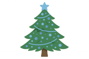 Christmas tree decorating with blue ornaments and star, celebrating winter holiday season, transparent background