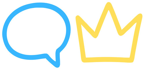 King of Communication: Blue Speech Bubble and Yellow Crown Icons on White Background