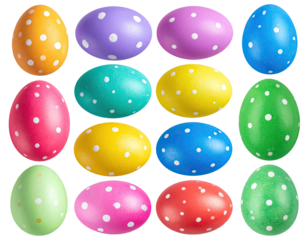 Colorful dotted eggs arranged in a grid