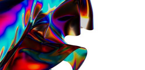 Mesmerizing abstract illustration of a flowing iridescent fabric. Vibrant colors and dynamic forms create a visual spectacle. Perfect for art, d