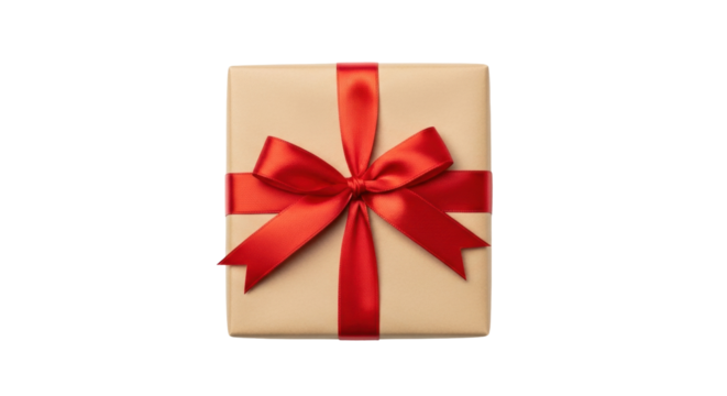 Isolated gift box, beautifully wrapped present with a red bow and ribbon, holidays design