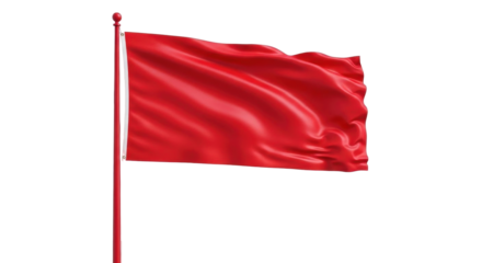 Isolated waving red flag with a pole for signaling danger, caution, or indicating risks or warning