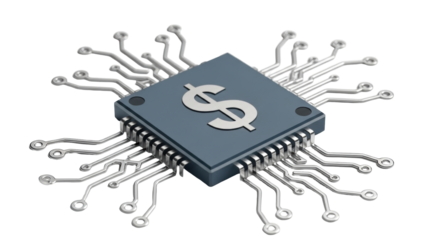 Isolated computer chip featuring a dollar sign illustrates the finance industry technology