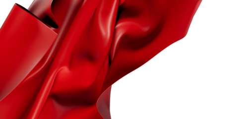 Abstract, smooth, and silky red fabric folds flowing against a clean white background.  Perfect for background and design use.
