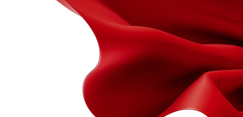 Fototapeta premium Abstract image of flowing red fabric with soft textures against a clean white background. This image evokes feelings of luxury, elegance, and fl