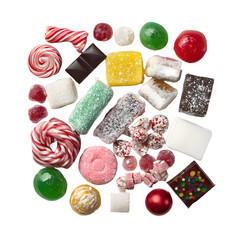 Christmas candy assortment, white on white background background high quality image simple stock photo clean background clear detail studio lighting minimal style centered view soft light sharp focus