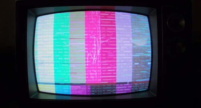 Vintage Television Screen with Glitchy Color Bars.