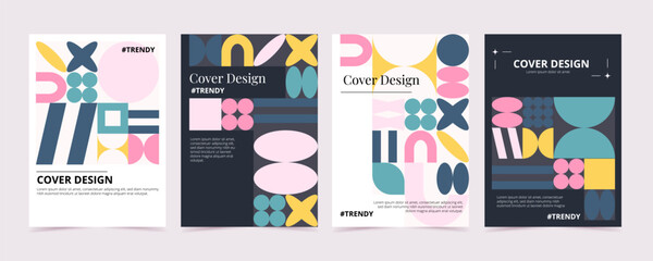 Brutalism abstract cover collection. Simple geometric shapes. Vector illustration template