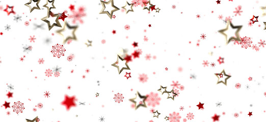 Festive holiday background with red stars, snowflakes, and gold accents. Perfect for winter, Christmas, and New Year designs.