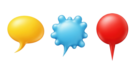 Isolated three speech bubble markers with shadow, blue, red and yellow colorful graphics