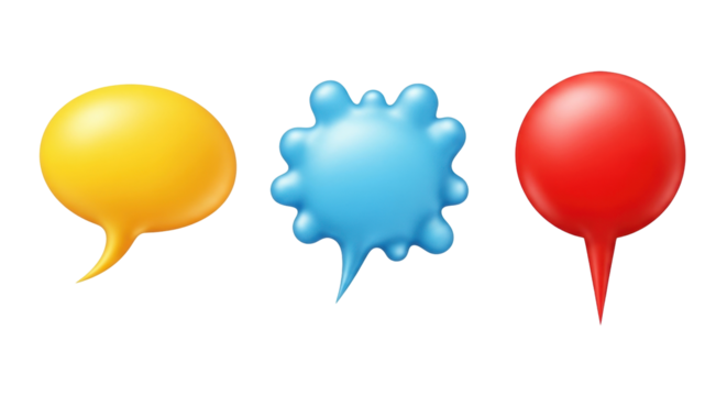 Isolated three speech bubble markers with shadow, blue, red and yellow colorful graphics