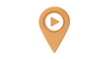Isolated location pinpoint map marker with play button sign in the center for navigation