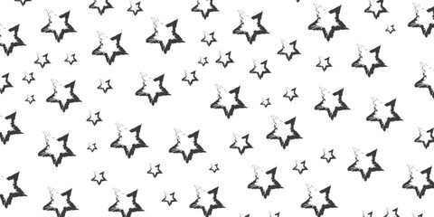 Outlined Star Pattern Vector Background - Hand-Drawn Black and White Doodle Sketch Element