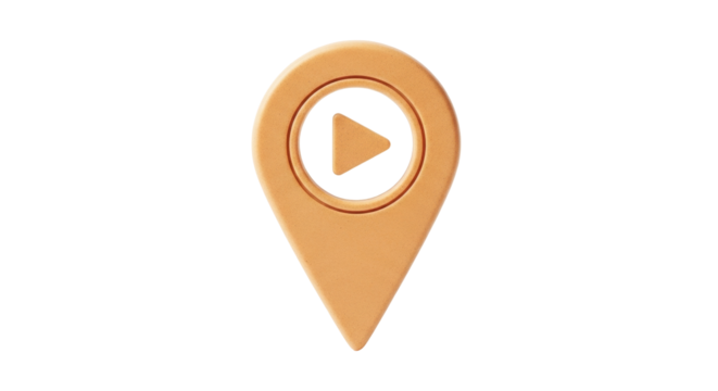 Isolated location pinpoint map marker with play button sign in the center for navigation