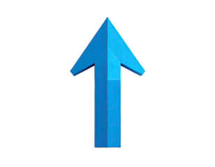 3D rendered bright blue upward arrow against black background