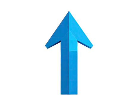 3D rendered bright blue upward arrow against black background