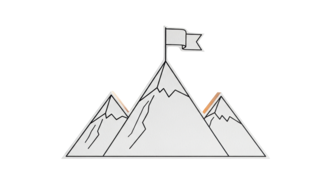 Isolated mountain peak with flag on top, adventure design, hiking and traveling concept
