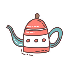 Autumn tea pot cute hand drawn seasonal objects. Vector illustration in doodle style