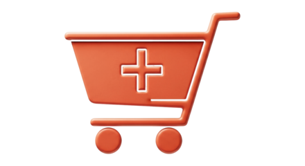 Isolated Icon of shopping cart with cross sign, conceptual pharmacy medicine purchase design