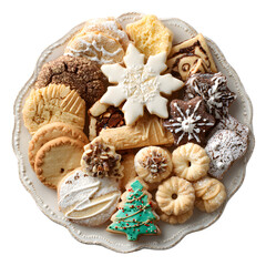 Christmas cookie platter, white on white background background high quality image simple stock photo clean background clear detail studio lighting minimal style centered view soft light sharp focus aa