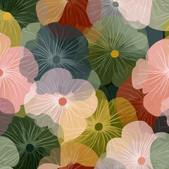 Delicate floral pattern with translucent petals for textile and background designs