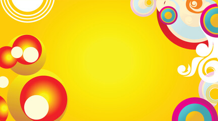 Retro Abstract Artwork with Colorful Swirls and Circles on Yellow Gradient  