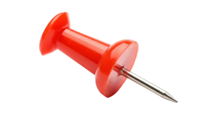 Isolated red pushpin with sharp metal point for posting notes or marking a location