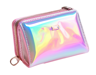 Zippered, holographic, pink wallet