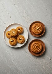 Fototapeta premium Traditional Indian Sweet - Balushahi and Imarti, Delicious Festive Desserts on a Marble Background