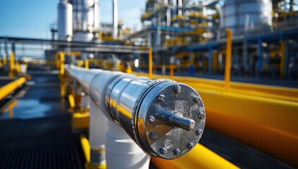 Industrial pipes and infrastructure at a chemical plant, with tanks, pipes, and structures