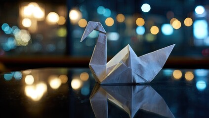 Paper swan origami night scene