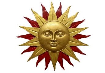Gold and Red Sun Wall Decor: Metal Sunburst Art for Home