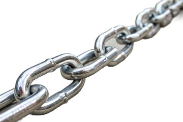Fototapeta premium Focus on five bright silver chain links, clearly illustrating the concept of a strong connection.