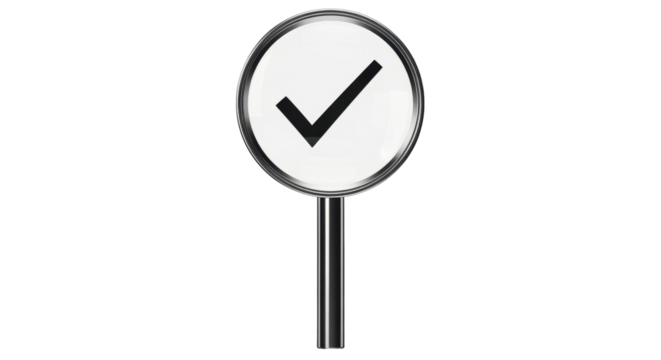 Isolated round sign with black check mark for validation, verification symbol concept