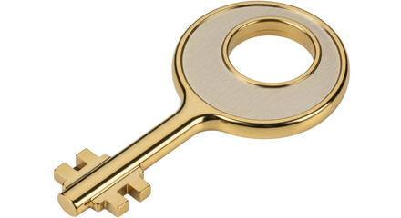 Isolated metal key with a unique round shape, security for doors and property access
