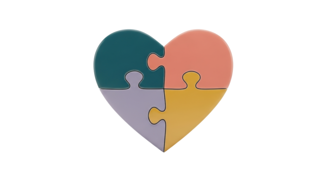 Isolated Heart-Shaped Jigsaw Puzzle, Symbol of Love, Relationship, Togetherness, and Connection