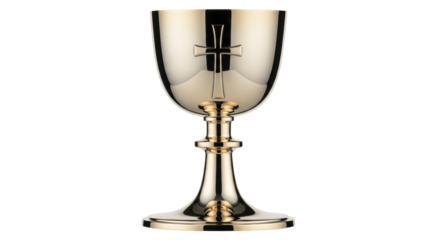 Isolated Shiny Golden Chalice with Cross, Eucharistic Vessel, Liturgical Object, Communion Cup