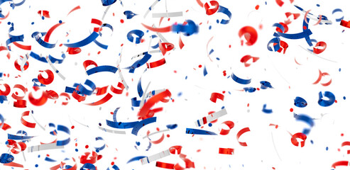 Falling red, white, and blue confetti. Perfect for festive backgrounds, celebrations, and holidays.