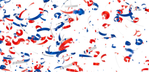 Falling red, white, and blue confetti. Perfect for festive backgrounds, celebrations, and holidays.
