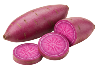 Purple sweet potato still life isolated on transparent background