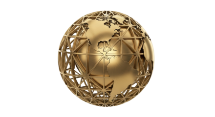 Isolated golden world globe showing North and South America continents floating in space