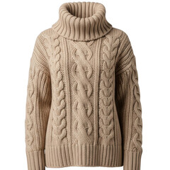 Cozy cable knit turtleneck sweater with textured stitching for autumn winter fashion isolated on transparent background