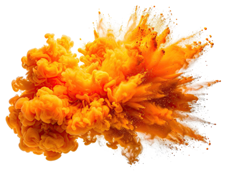 Explosive orange ink bloom, swirling abstract design