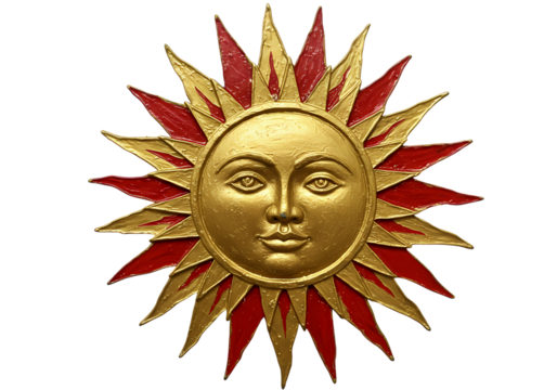 Golden Sun Wall Decor: Red & Gold Celestial Art for Home - Powered by Adobe