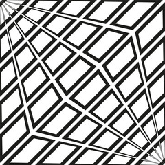 Abstract convex pattern. Warped grid design. Black white vector. Dynamic illusion illustration.