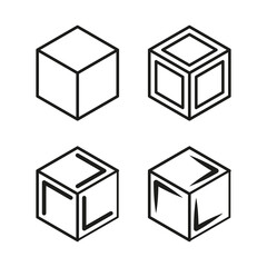 Geometric cube set. Abstract wireframe shapes. Vector modern illustration. Line art perspective