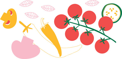 Flat Vector Fruits and Vegetables Icons Set, Healthy Food Illustration Collection	