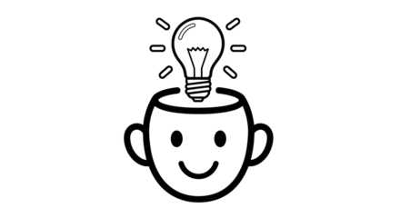 Isolated Head with Lightbulb as Brain Concept, Thinking Creativity Idea Symbol, Motivation